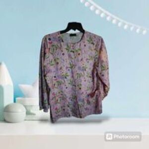 Cherokee Scrub‎ Jacket Pink Flower Size M
